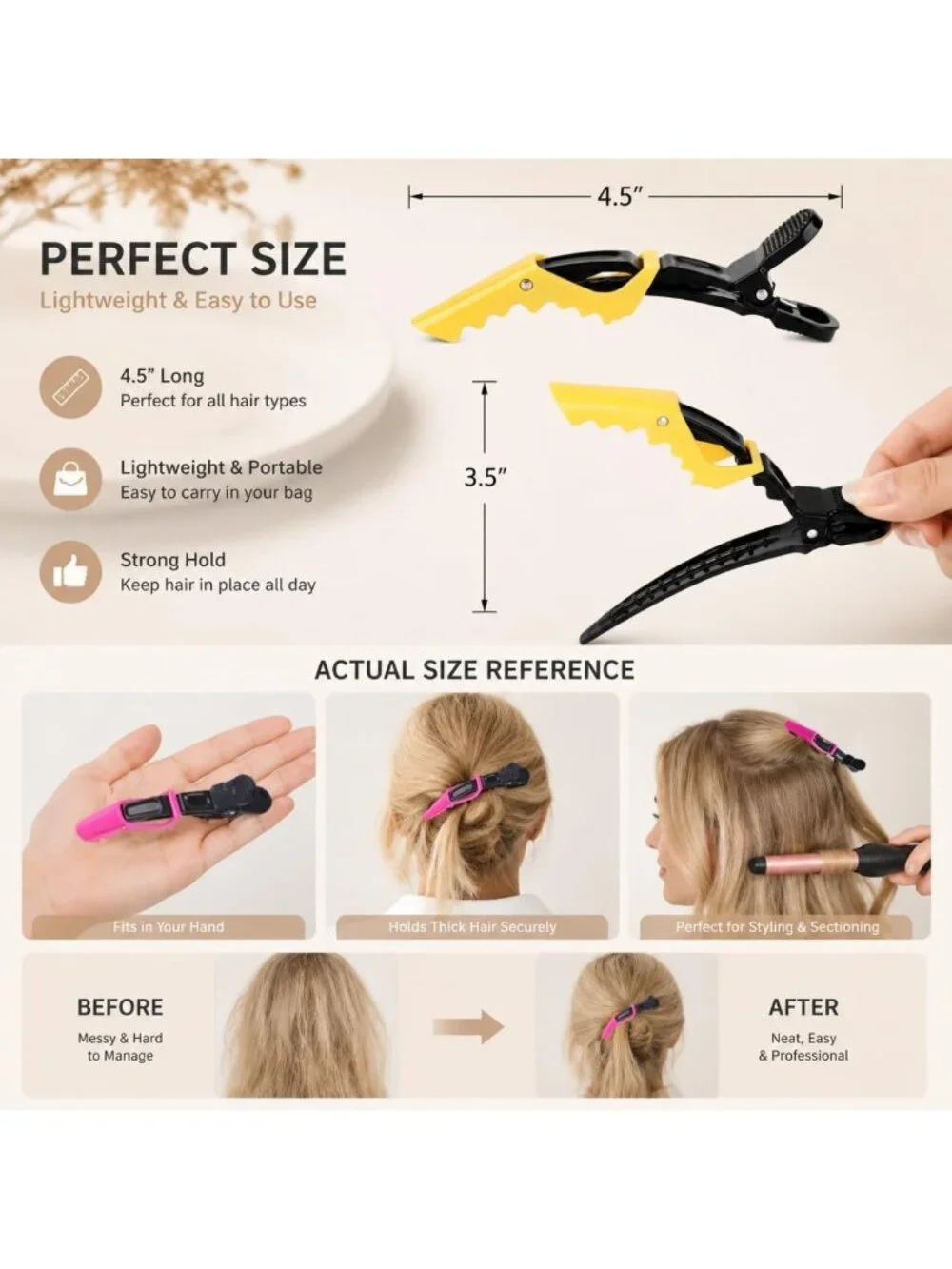 Wide Teeth Double-Hinged Hair Clips for Women - Professional Salon Quality, 10